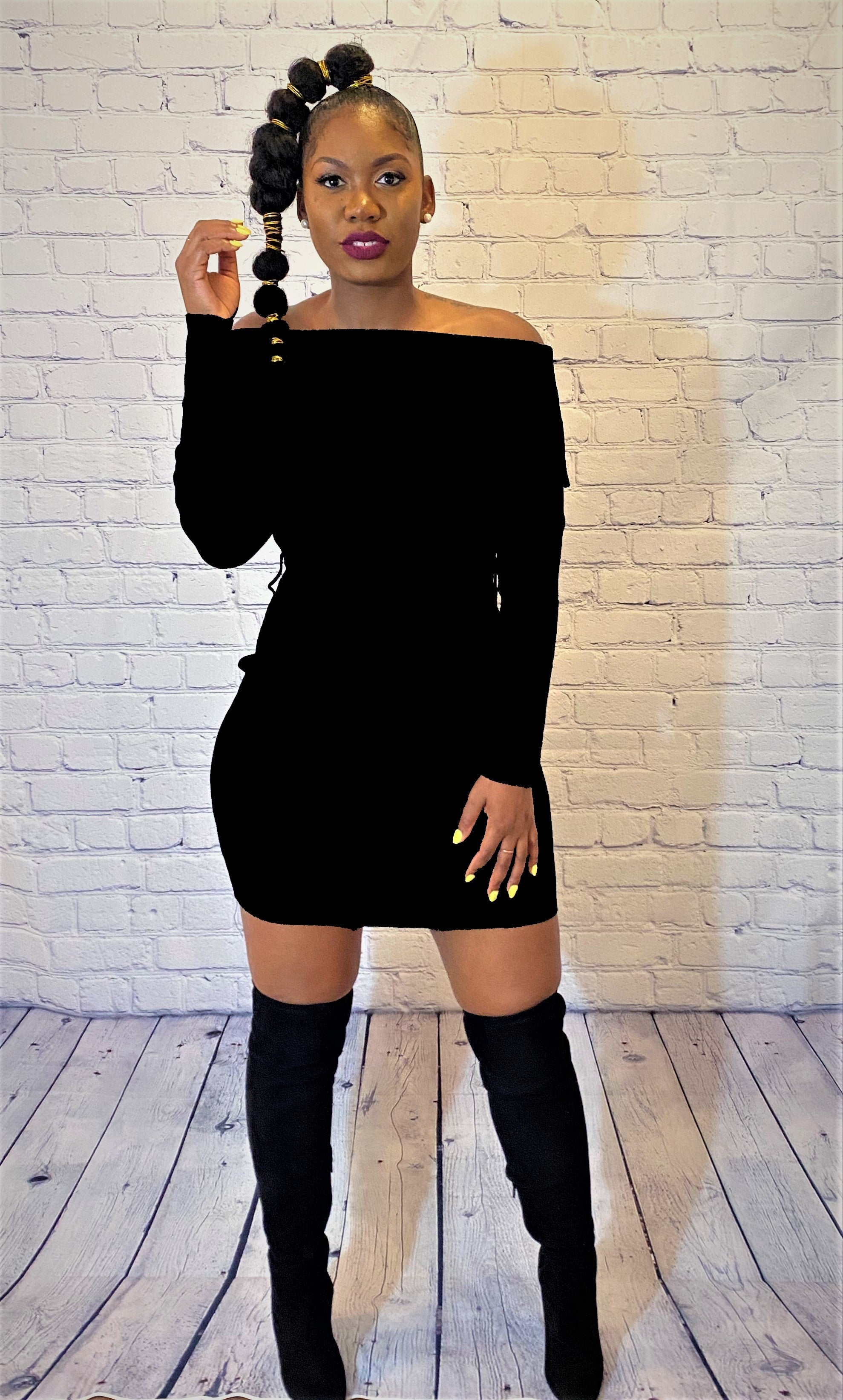 BELTED OFF SHOULDER BODYCON MIDI DRESS - Black Medium / Black BELTED OFF SHOULDER BODYCON MIDI DRESS - Black Medium / Black